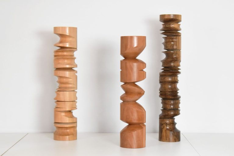 Collision n°49 - Pearwood - H. 47 cm D. 10 cm -- Collision n°50- Wild service tree - H. 43 cm D. 10 cm -- Collision n°51 - Wallnut - H. 52 cm D. 9 cm Samuel Latour 2-1