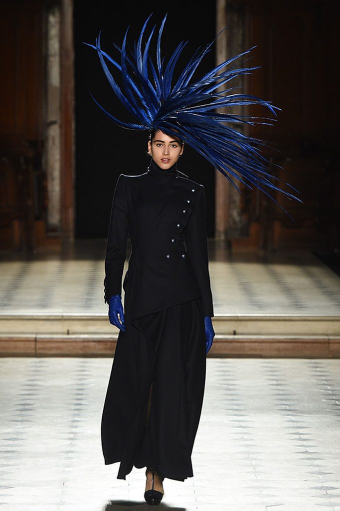 Model wears an outfit, as part of the Haute Couture fall / winter 2019/20, Paris, France, from the house of Julien Fournie
